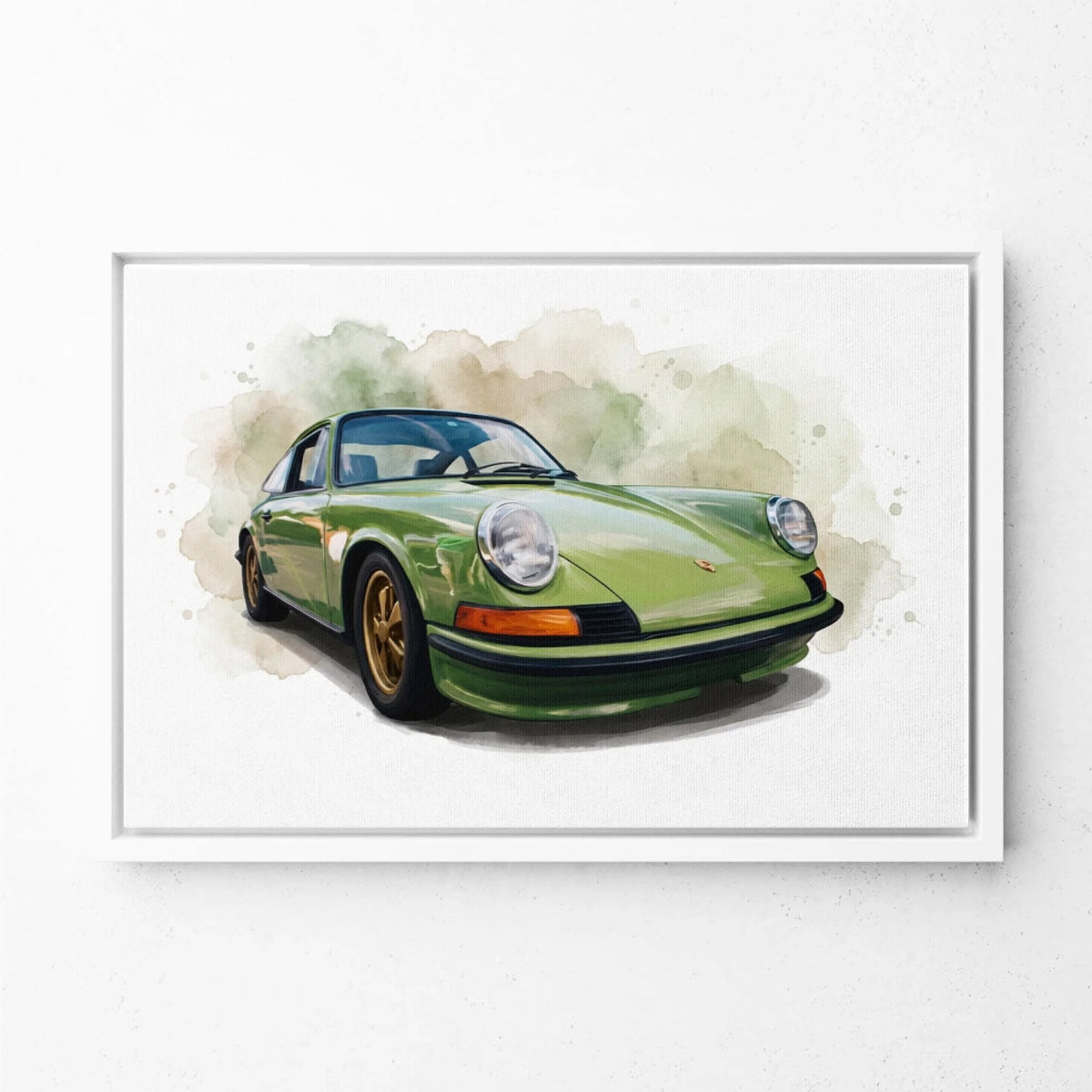 Retrato de carro estilo aguarela a partir da tua foto - tela com moldura branca