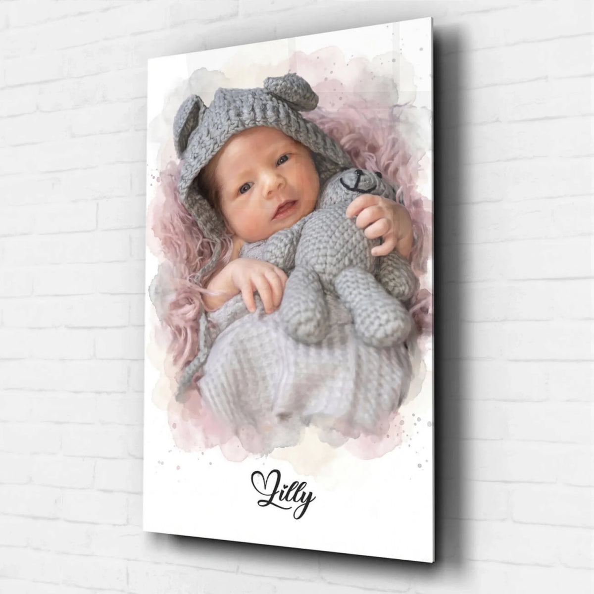Retrato de bebé em estilo aguarela a partir da tua foto - vidro acrílico