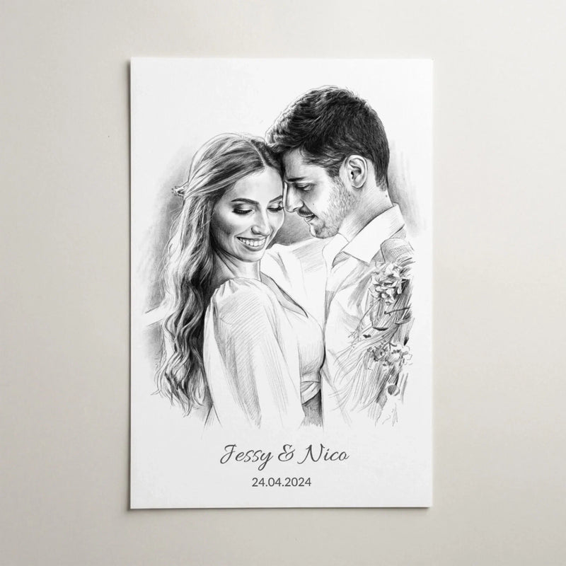 Retrato personalizado em estilo lápis