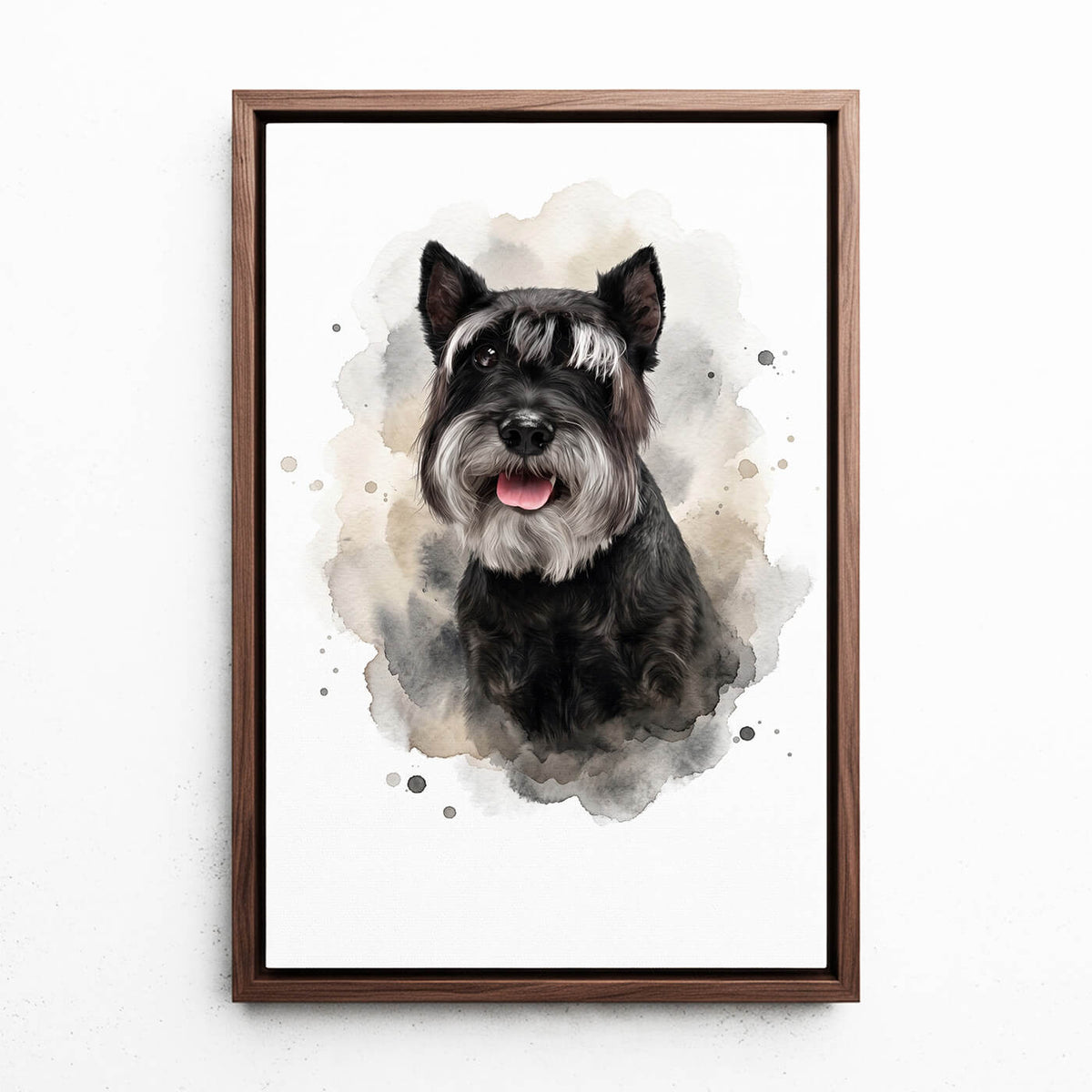 Retrato de cão em estilo aguarela a partir da tua foto - tela com moldura nogueira