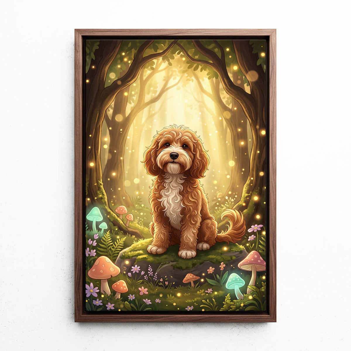 Retrato de cão em estilo fantasia / cartoon a partir da tua foto - tela com moldura nogueira