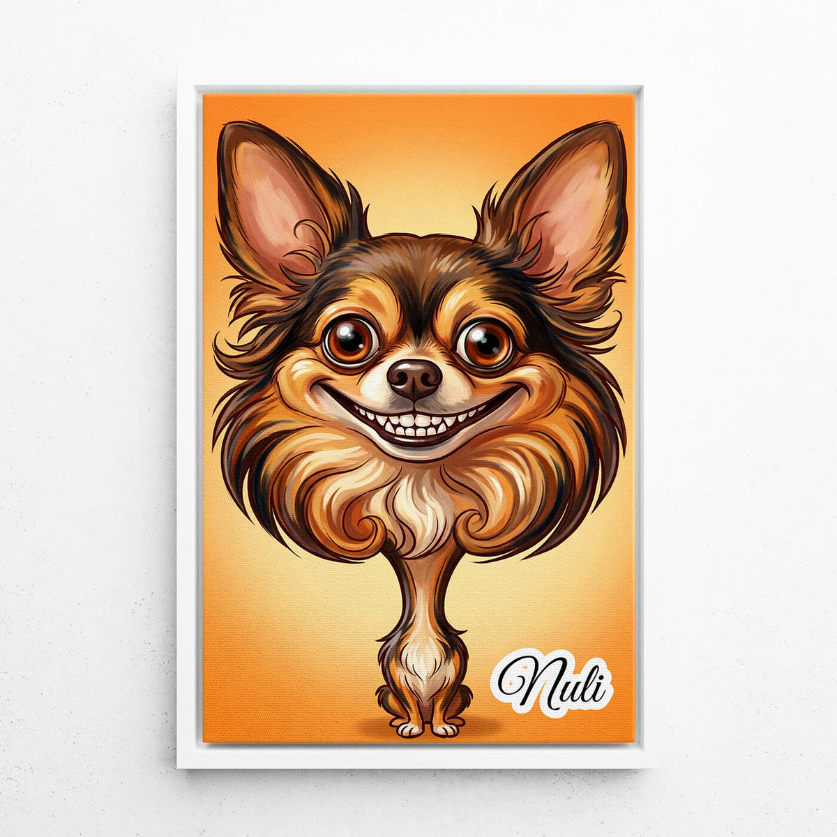 Retrato de cão em estilo caricatura a partir da tua foto - tela com moldura branca