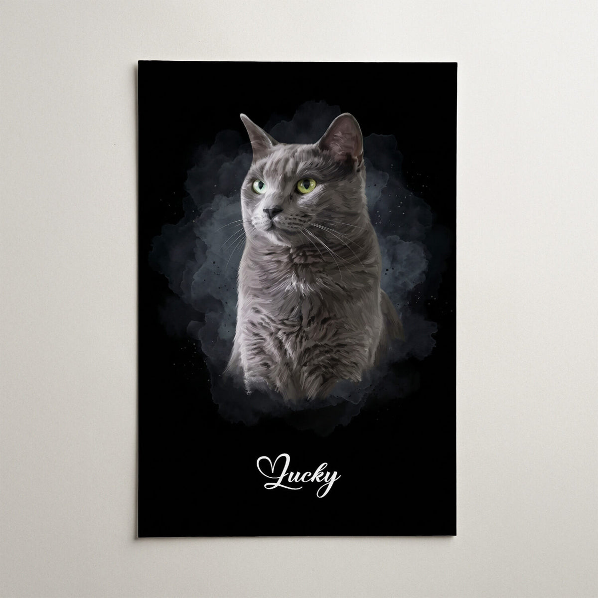 Retrato de gato em estilo aguarela - Preto a partir da tua foto - póster