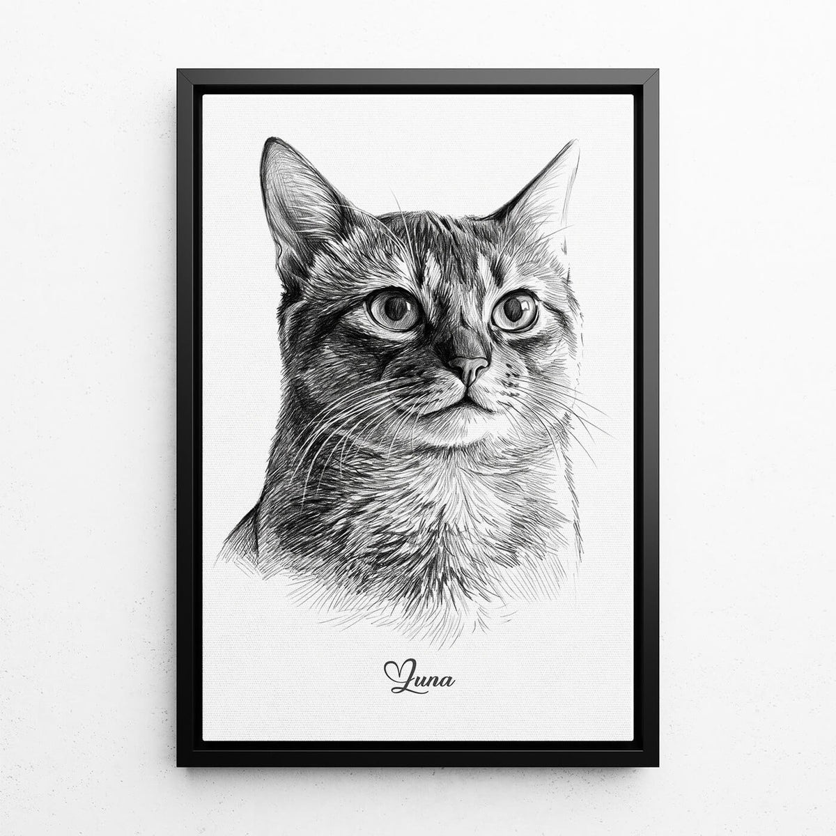 Retrato de gato em estilo lápis a partir da tua foto - tela com moldura preta