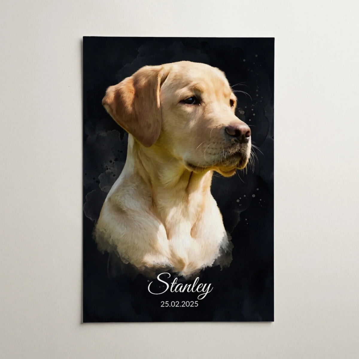Retrato de cão em estilo aguarela - Preto a partir da tua foto - póster