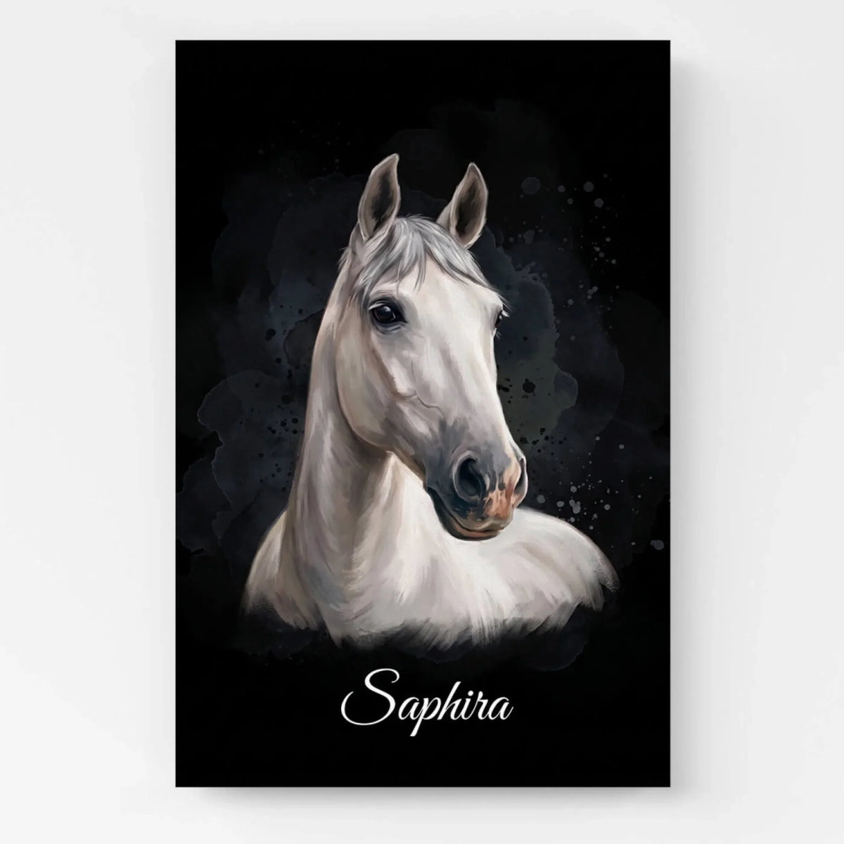 Retrato de cavalo em estilo aguarela - Preto a partir da tua foto - tela