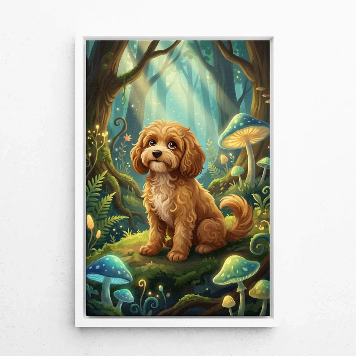 Retrato de cão em estilo fantasia / cartoon a partir da tua foto - tela com moldura branca