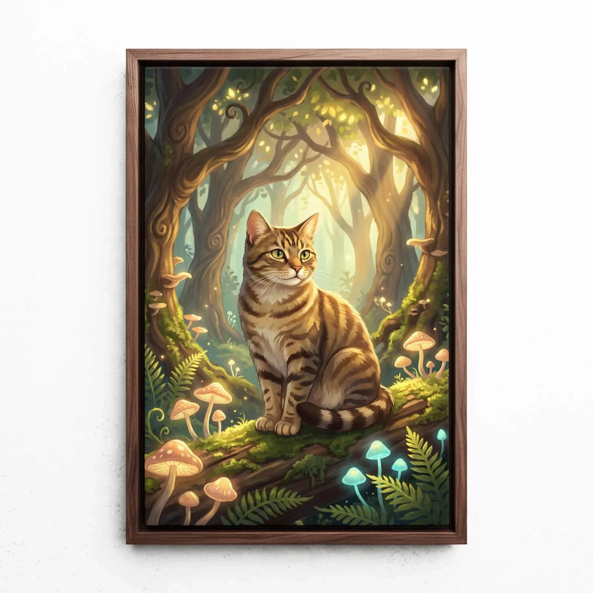 Retrato de gato em estilo fantasia / cartoon a partir da tua foto - tela com moldura nogueira