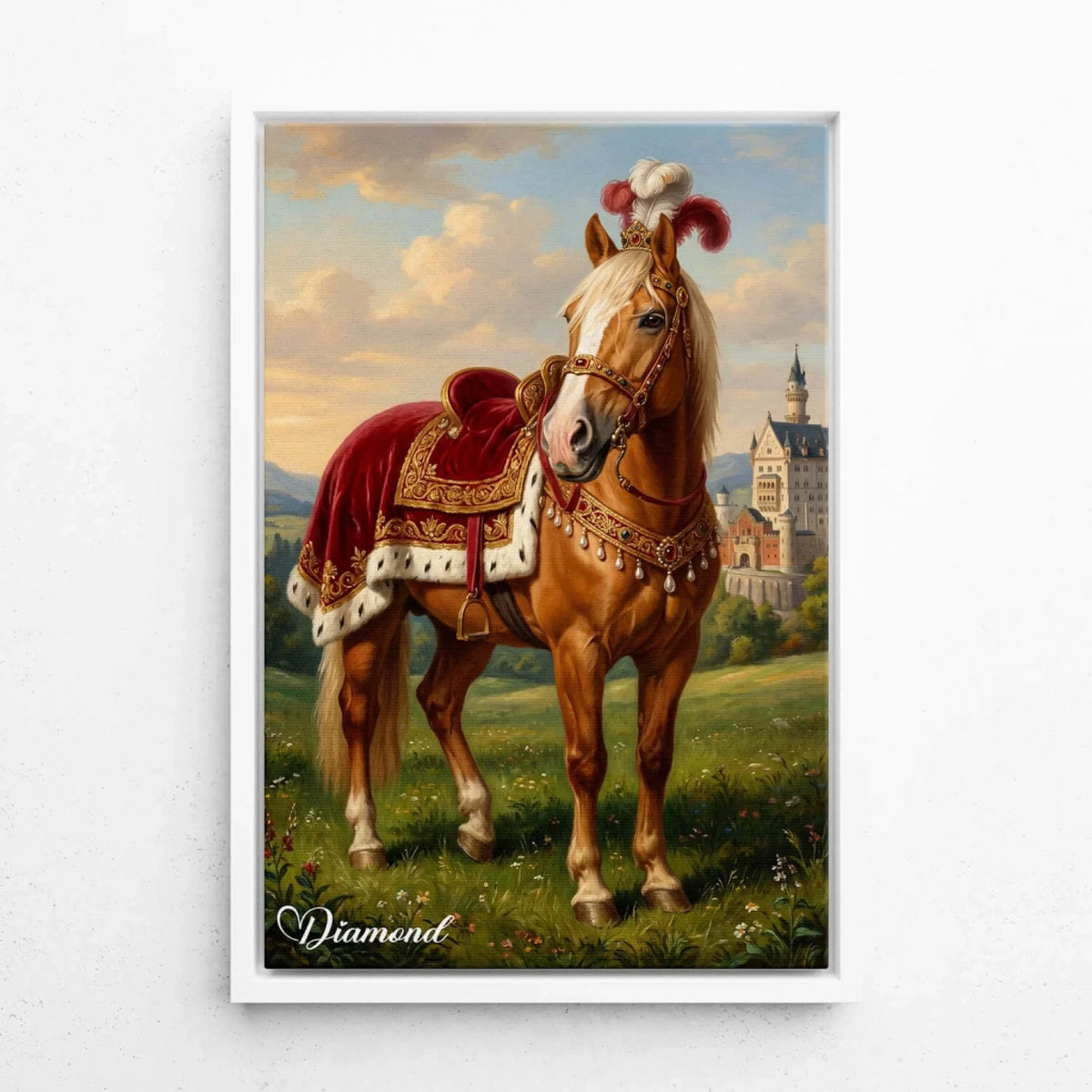 Retrato de cavalo em estilo renascentista a partir da tua foto - tela com moldura branca