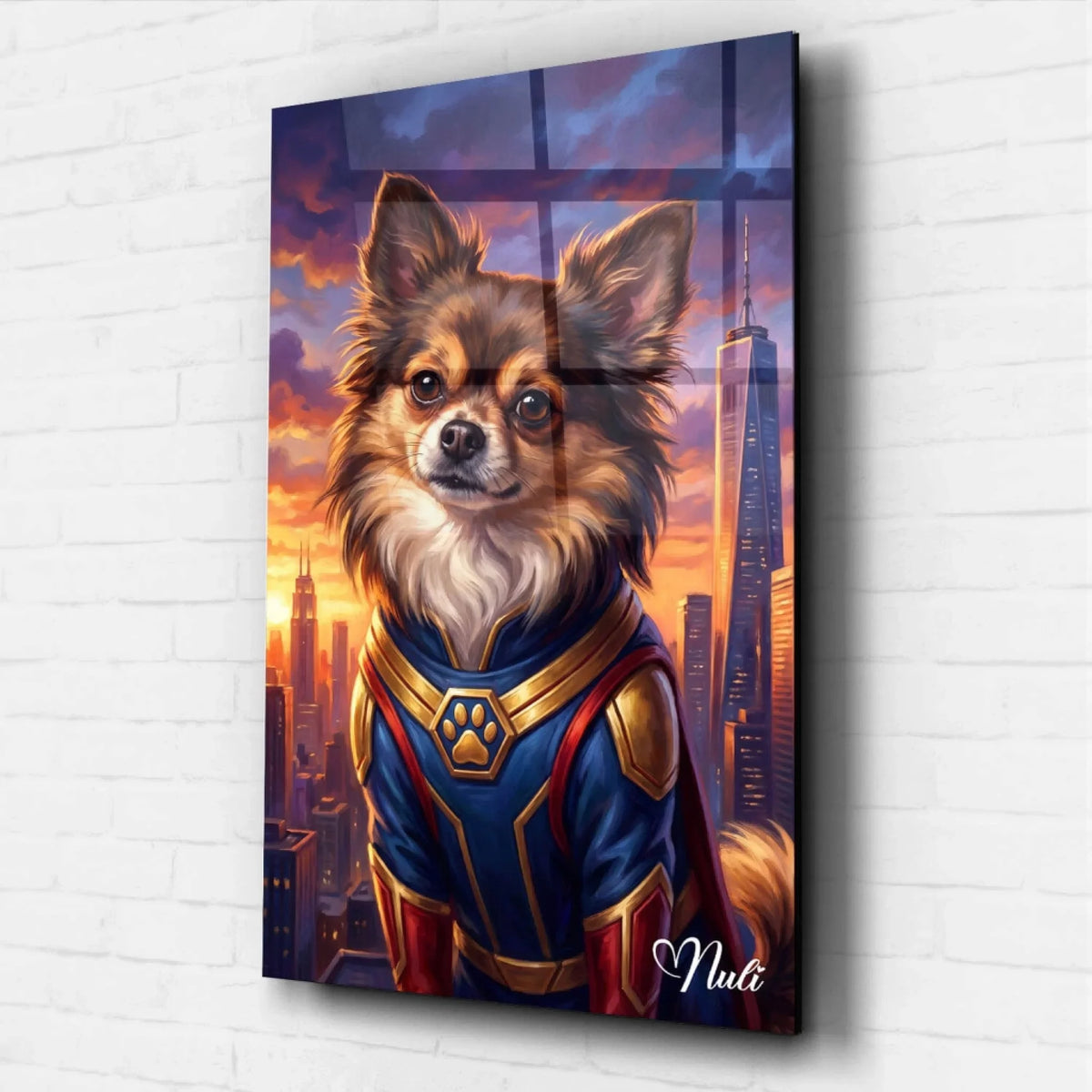 Retrato de cão como super-herói a partir da tua foto - vidro acrílico