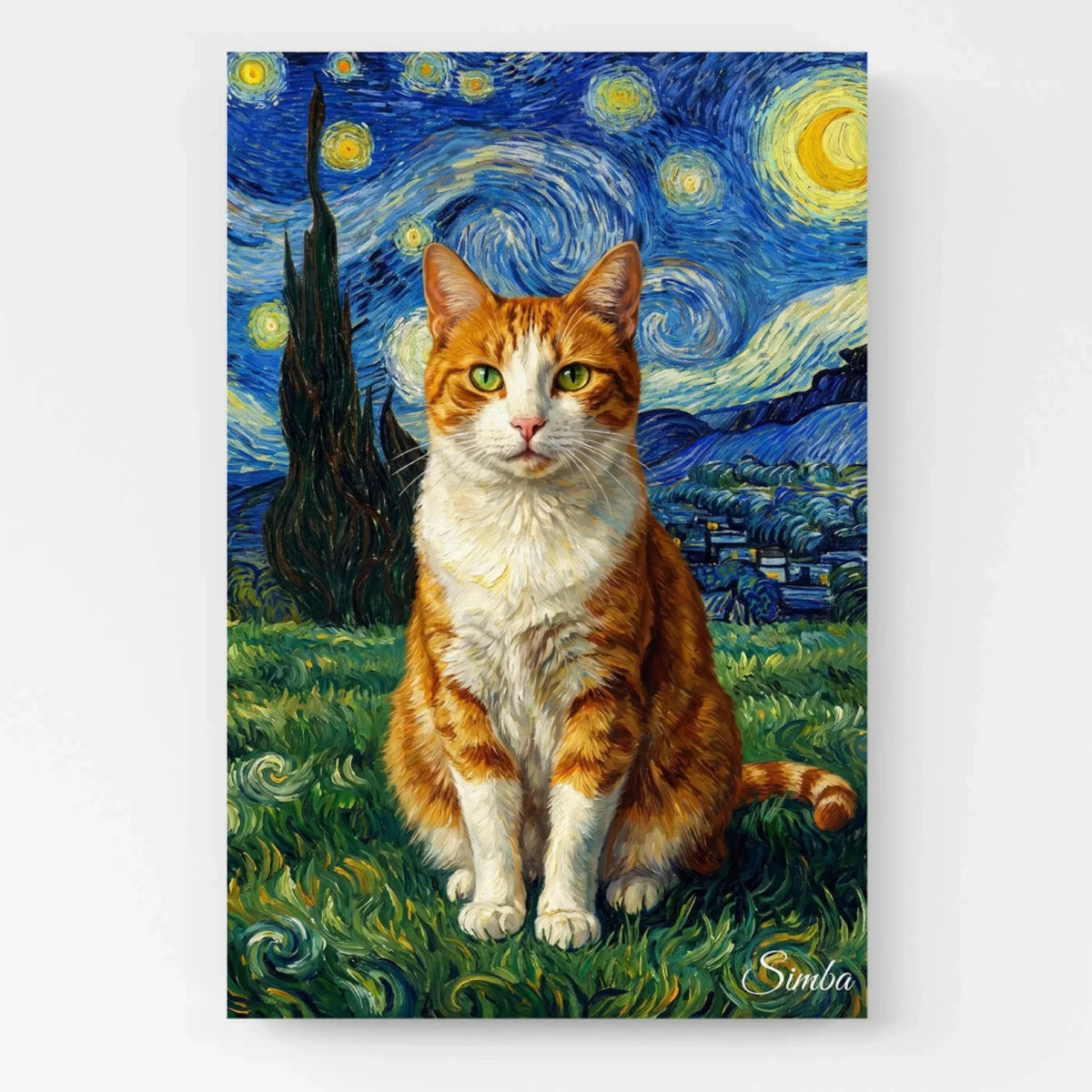 Retrato de gato em estilo Van Gogh a partir da tua foto - tela