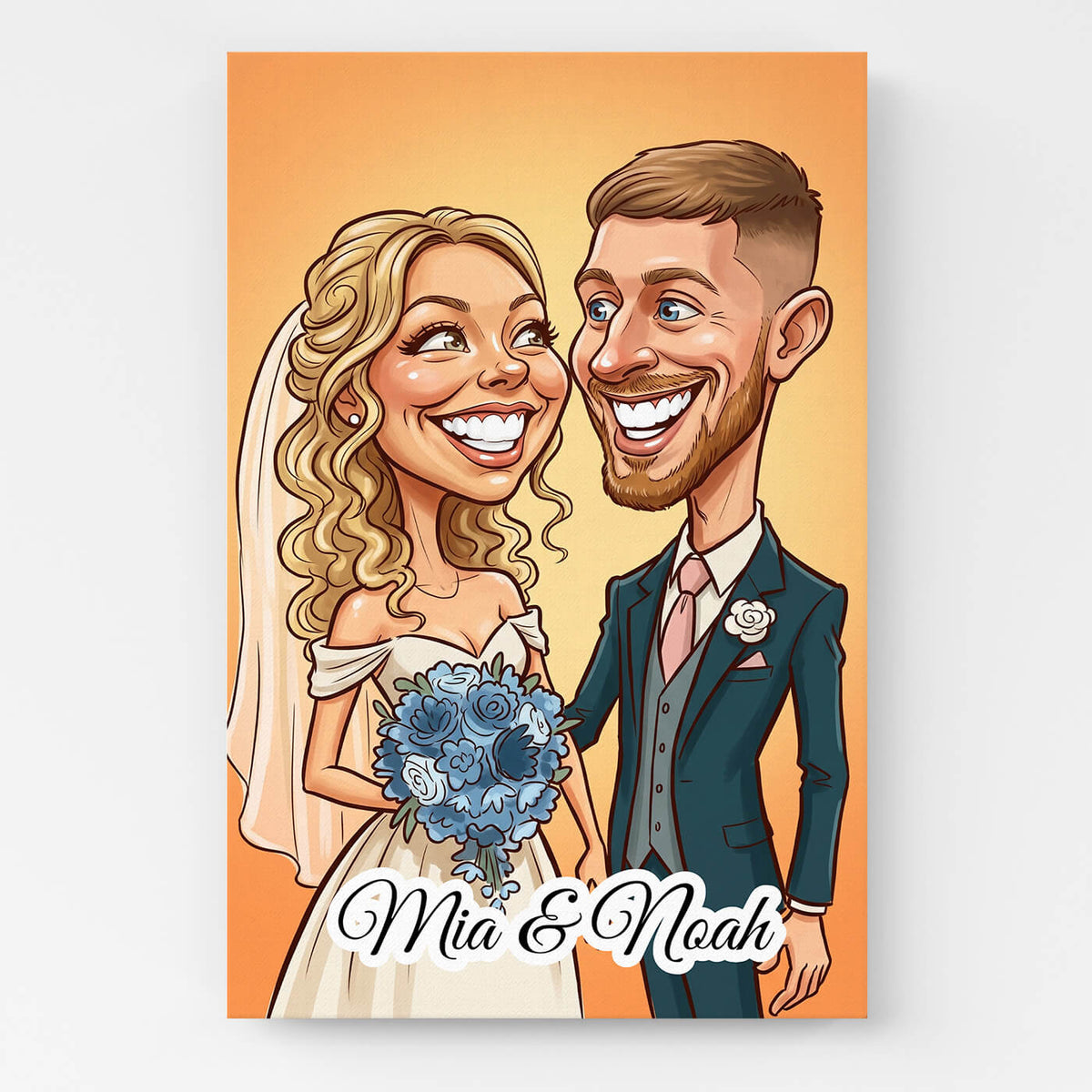 Retrato de casal e família em estilo caricatura a partir da tua foto - tela