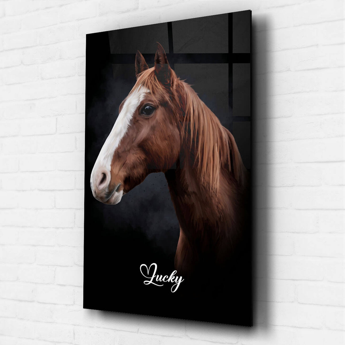 Retrato de cavalo em estilo aguarela - Preto a partir da tua foto - vidro acrílico