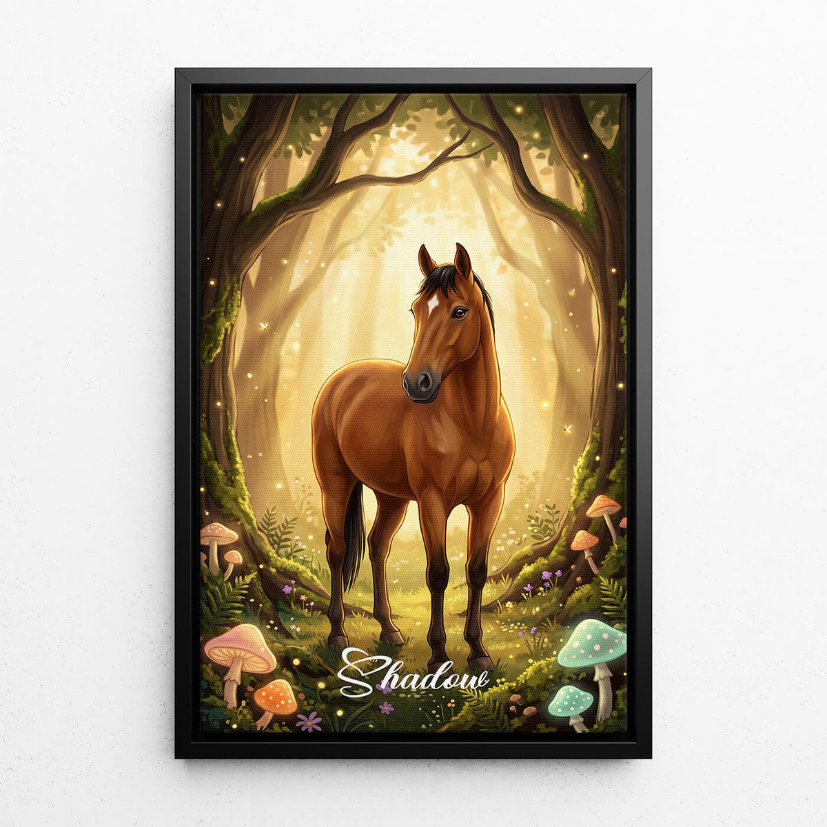 Retrato de cavalo em estilo fantasia / cartoon a partir da tua foto - tela com moldura preta