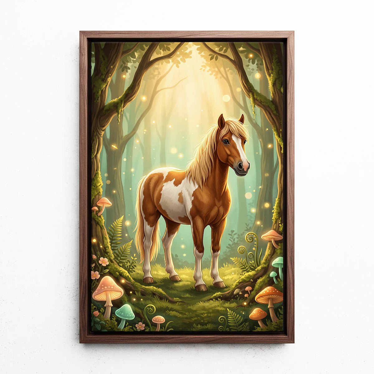 Retrato de cavalo em estilo fantasia / cartoon a partir da tua foto - tela com moldura nogueira