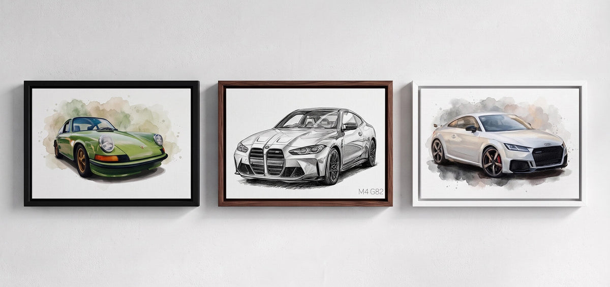 Retrato do teu carro a partir da tua foto - exemplos em tela, poster e com moldura
