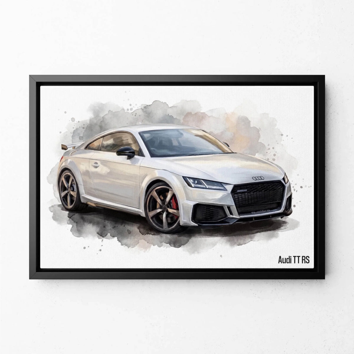 Retrato de carro estilo aguarela a partir da tua foto - tela com moldura preta