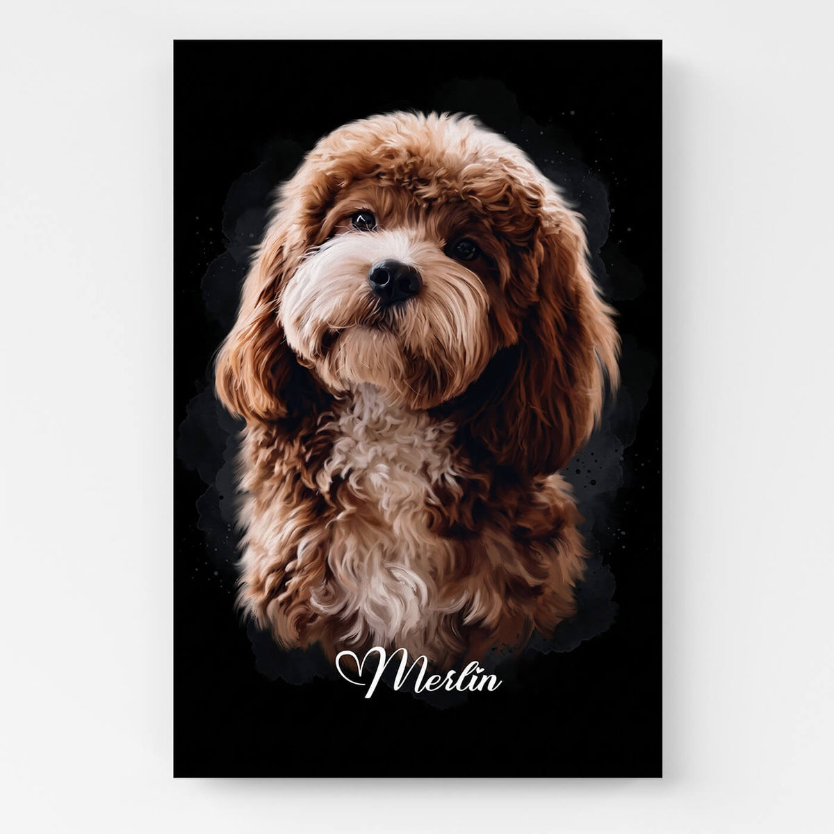 Retrato de cão em estilo aguarela - Preto a partir da tua foto - tela