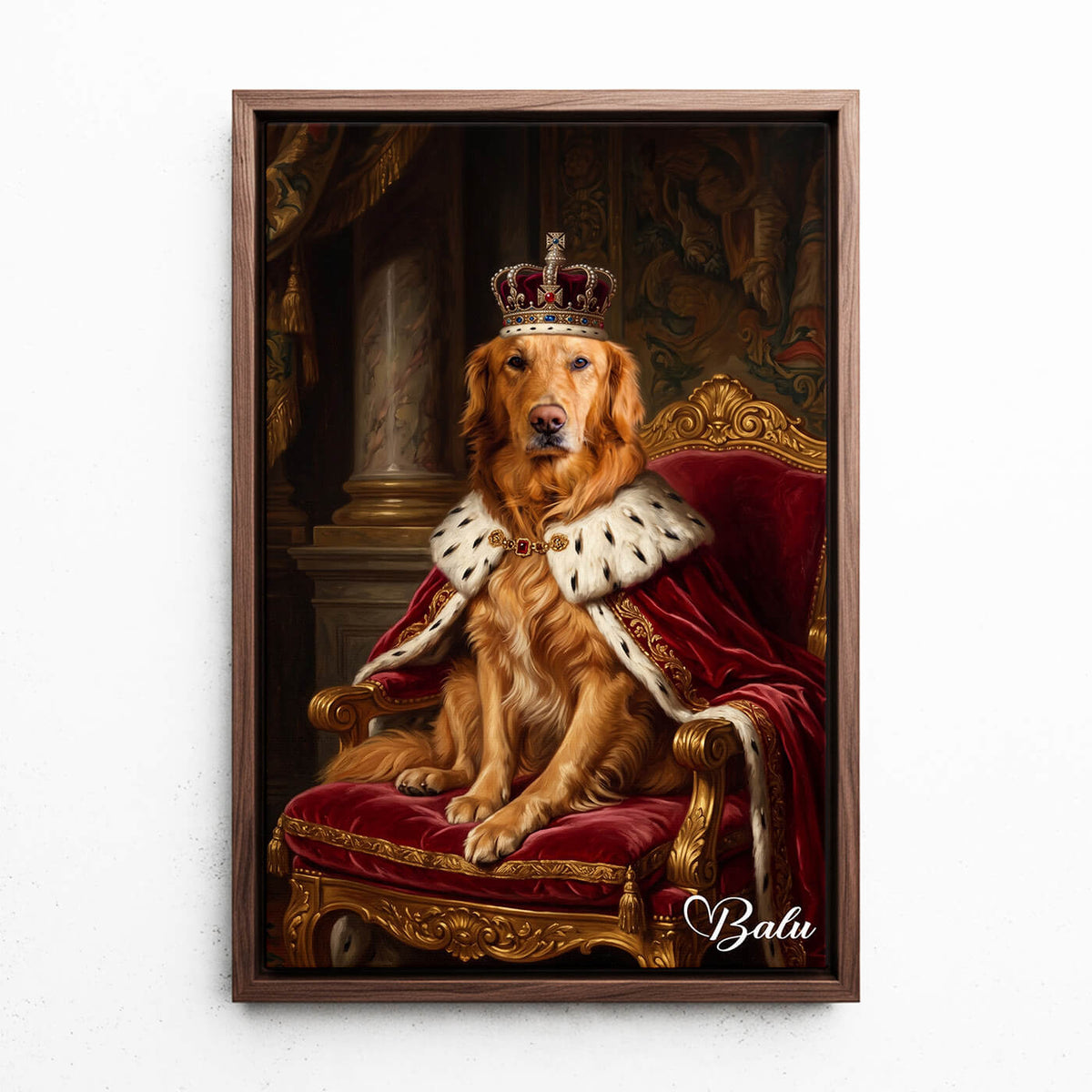 Retrato de cão em estilo renascentista a partir da tua foto - tela com moldura nogueira