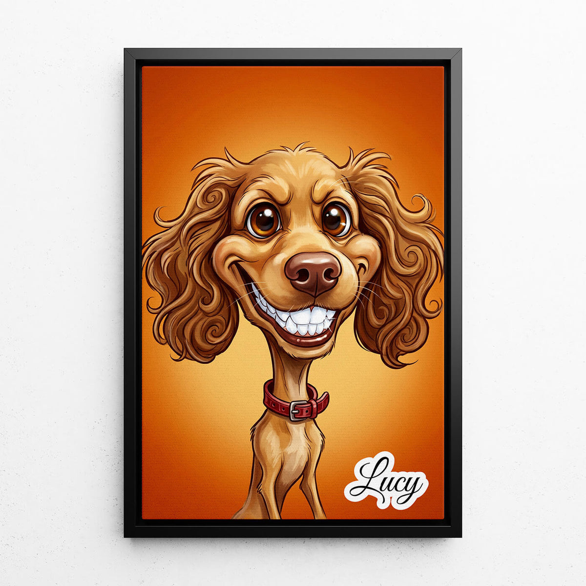 Retrato de cão em estilo caricatura a partir da tua foto - tela com moldura preta