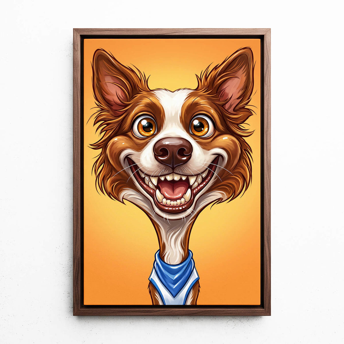 Retrato de cão em estilo caricatura a partir da tua foto - tela com moldura nogueira
