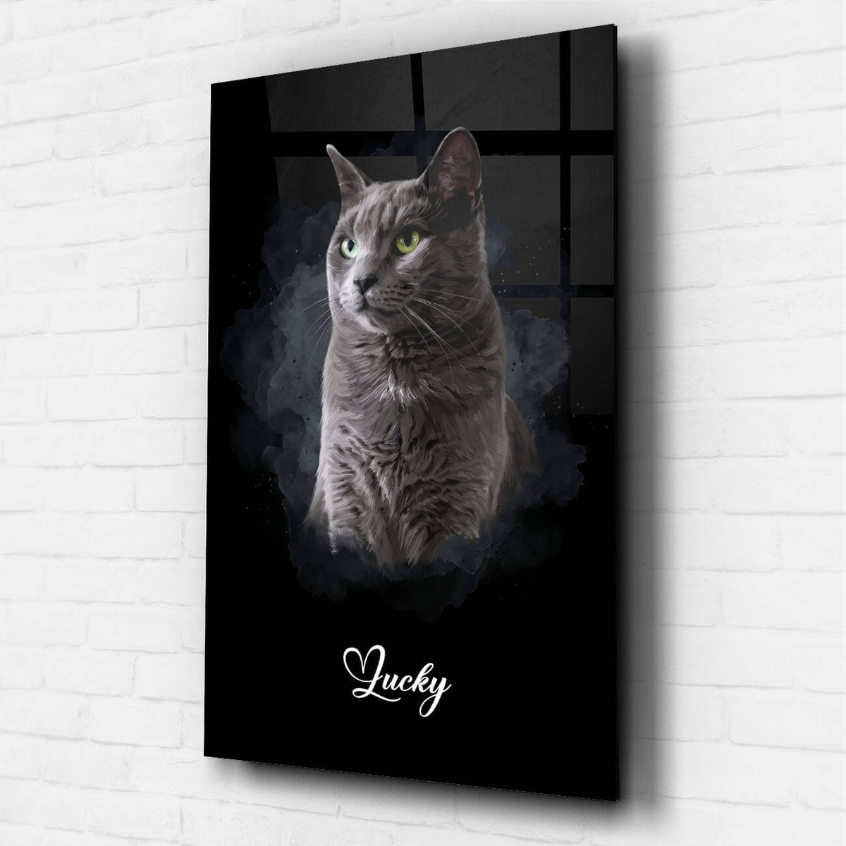 Retrato de gato em estilo aguarela - Preto a partir da tua foto - vidro acrílico