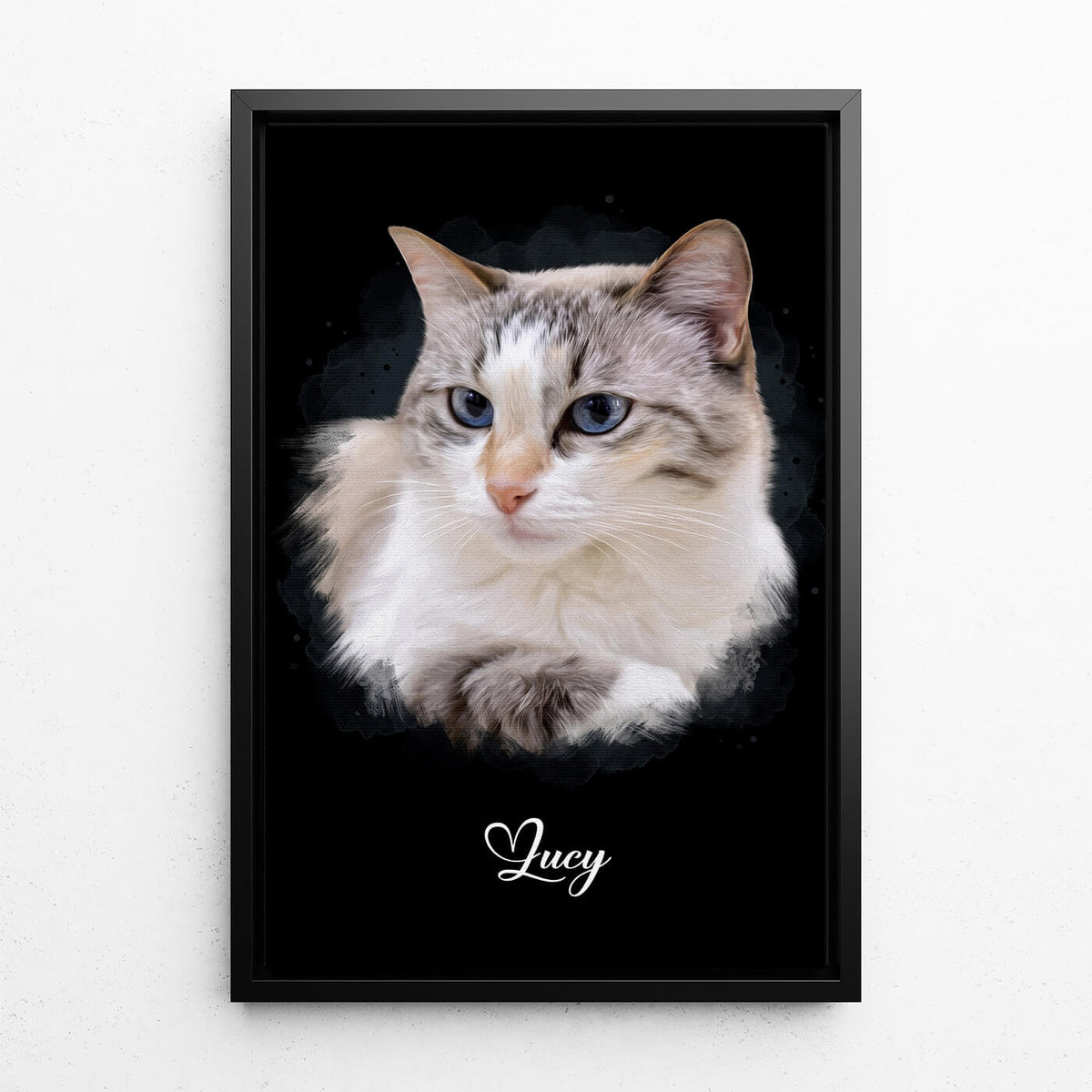 Retrato de gato em estilo aguarela - Preto a partir da tua foto - tela com moldura preta
