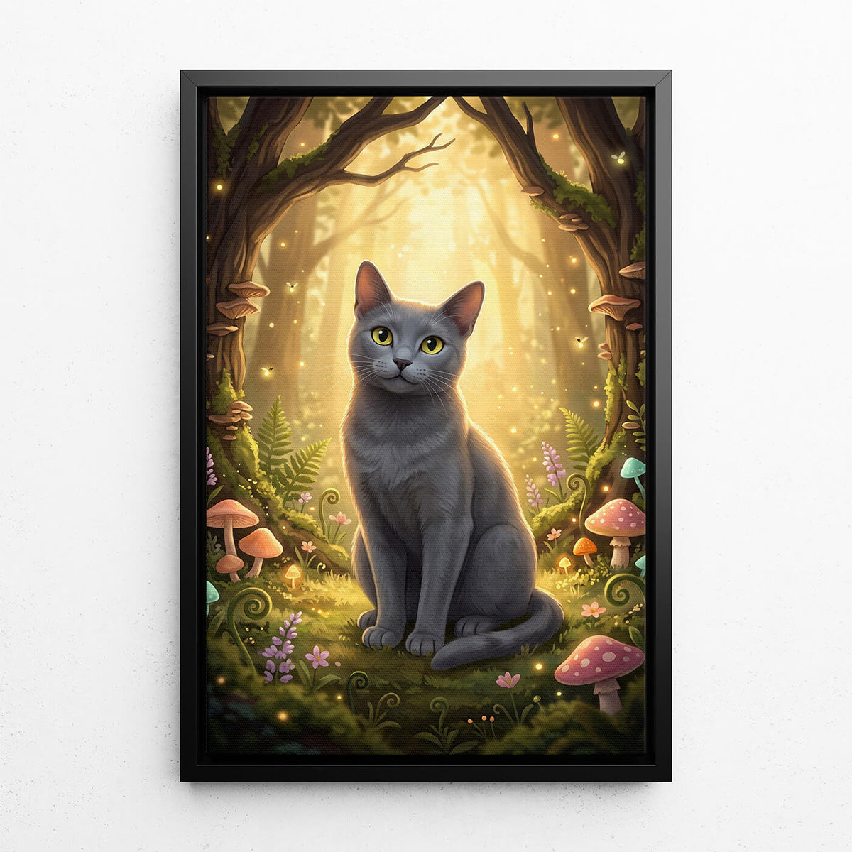 Retrato de gato em estilo fantasia / cartoon a partir da tua foto - tela com moldura preta