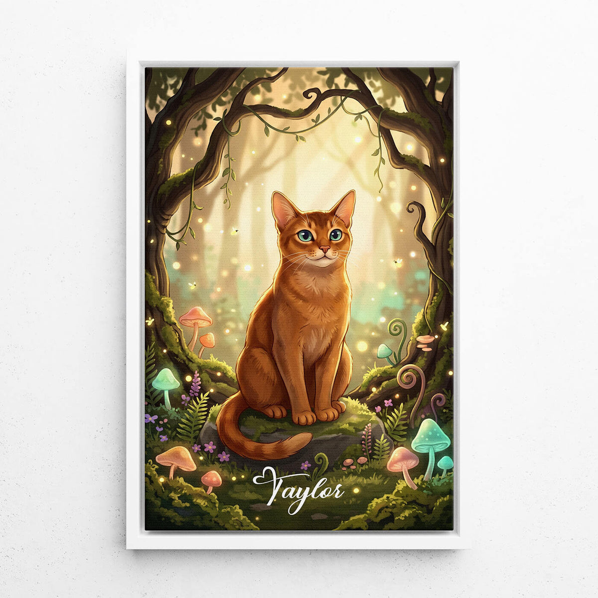 Retrato de gato em estilo fantasia / cartoon a partir da tua foto - tela com moldura branca
