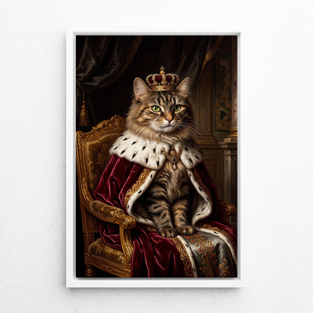 Retrato de gato em estilo renascentista a partir da tua foto - tela com moldura branca