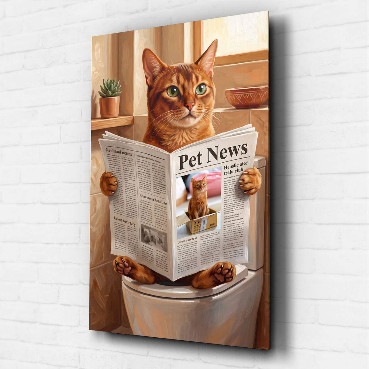 Retrato de gato divertido na sanita a partir da tua foto - vidro acrílico