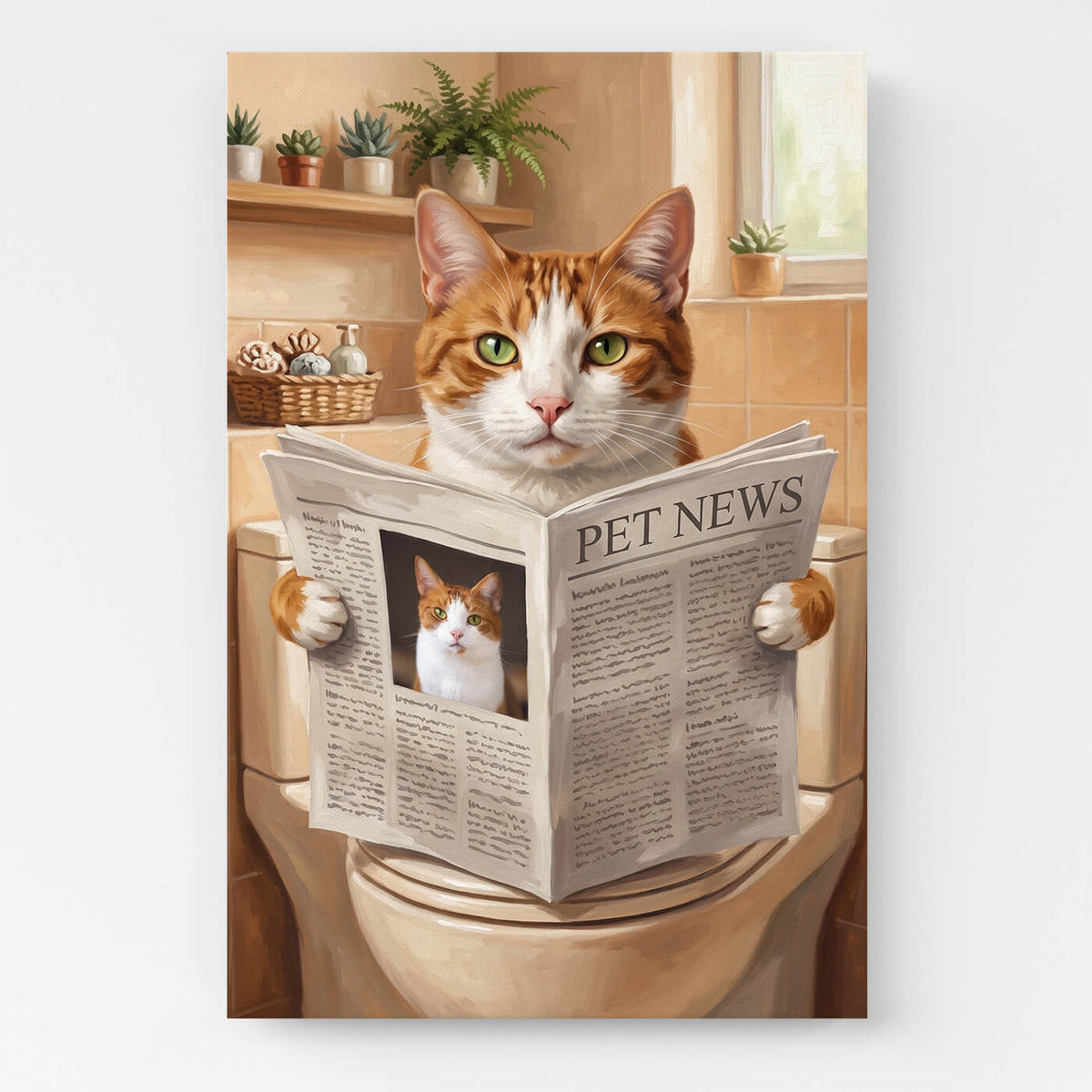 Retrato de gato divertido na sanita a partir da tua foto - tela