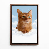 Retrato de cão sobre nuvens a partir da tua foto - tela com moldura nogueira