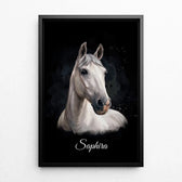 Retrato de cavalo estilo aguarela escura a partir da tua foto - tela com moldura preta