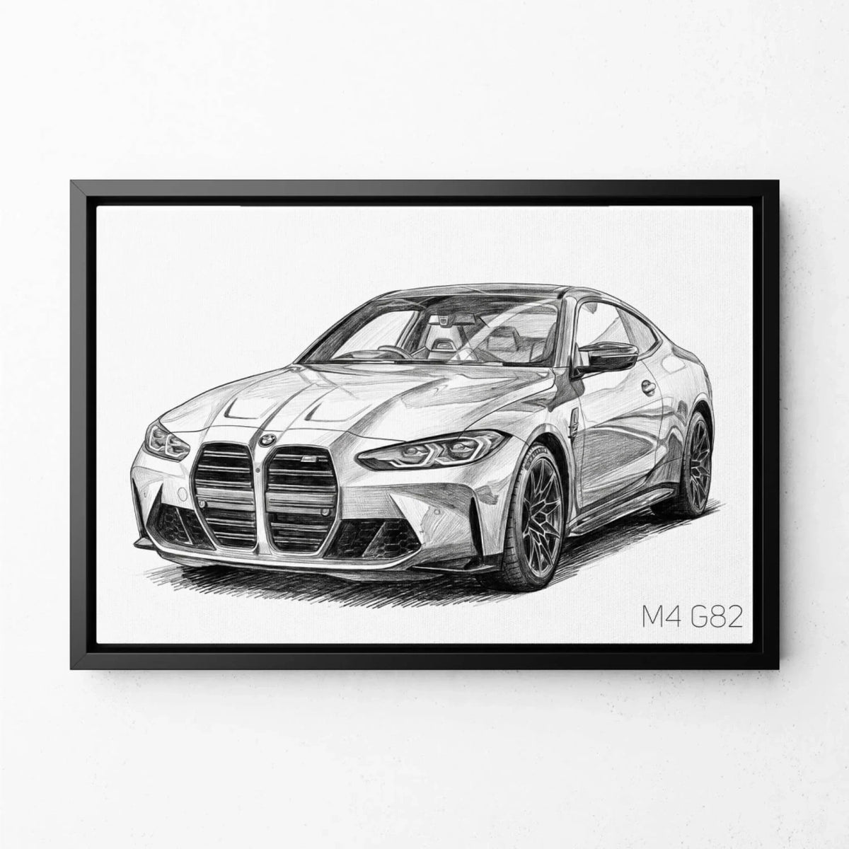 Retrato de carro em estilo lápis (formato horizontal) a partir da tua foto - tela com moldura preta