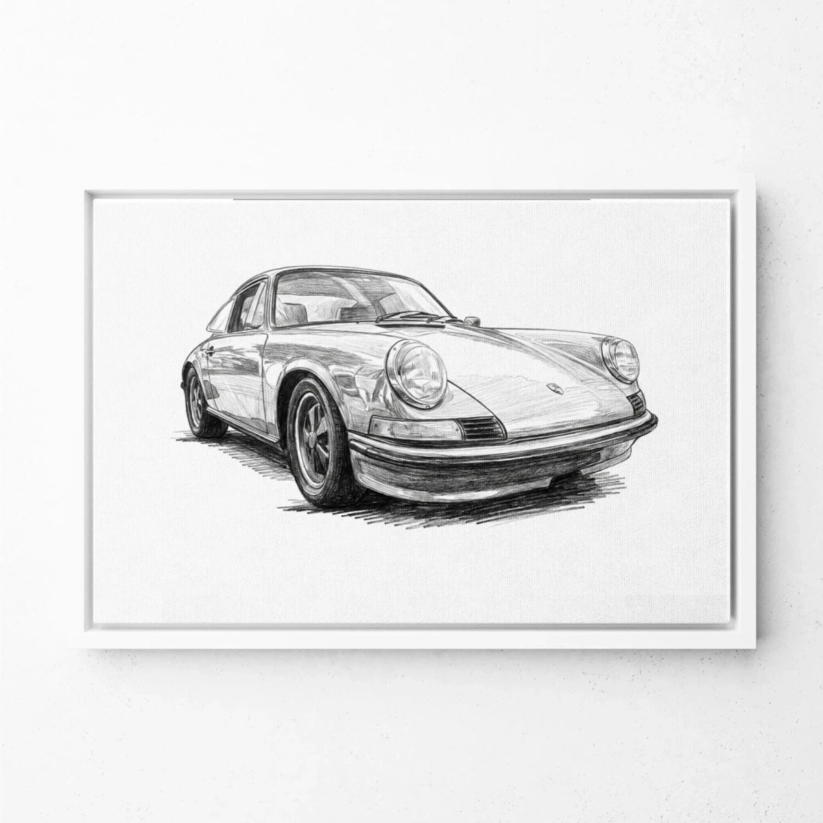Retrato de carro em estilo lápis (formato horizontal) a partir da tua foto - tela com moldura branca