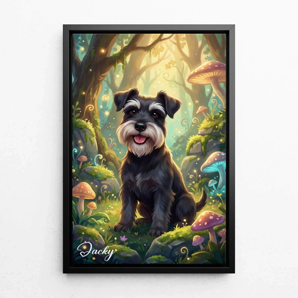Retrato de cão em estilo fantasia / cartoon a partir da tua foto - tela com moldura preta