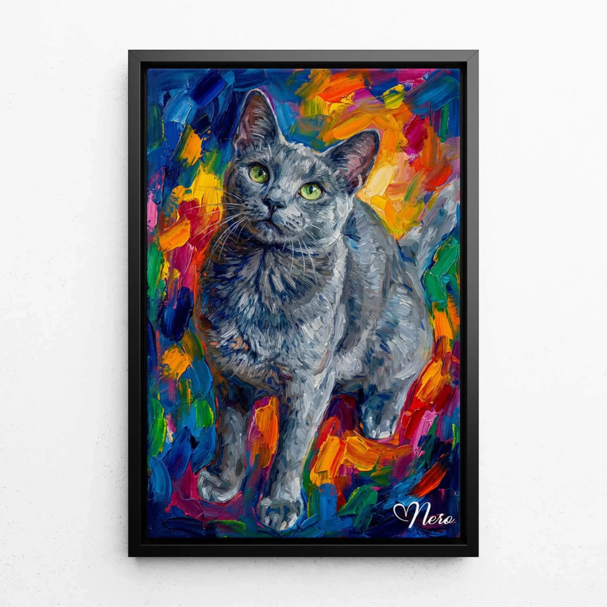 Retrato de gato em estilo pop art a partir da tua foto - tela com moldura preta
