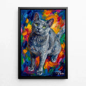 Retrato de gato estilo pop art a partir da tua foto - tela com moldura preta