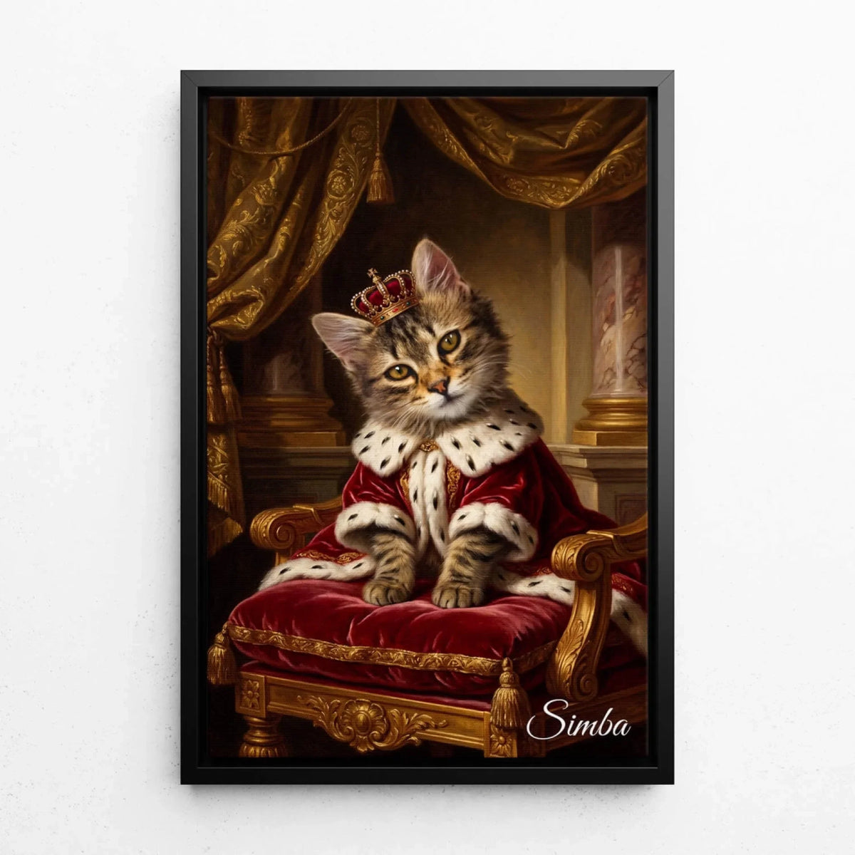 Retrato de gato em estilo renascentista a partir da tua foto - tela com moldura preta