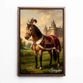 Retrato de cavalo estilo renascentista a partir da tua foto - tela com moldura nogueira