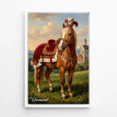 Retrato de cavalo estilo renascentista a partir da tua foto - tela com moldura branca