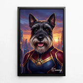 Retrato de cão como super-herói a partir da tua foto - tela com moldura preta