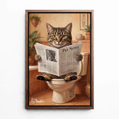 Retrato de gato na sanita a partir da tua foto - tela com moldura nogueira