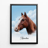 Retrato de cavalo sobre nuvens a partir da tua foto - tela com moldura preta