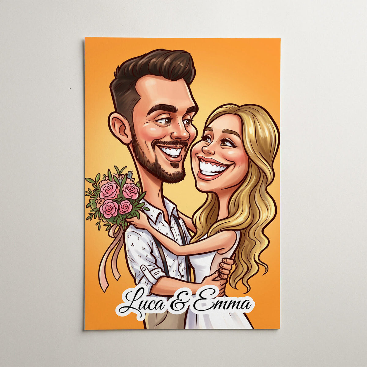 Retrato de casal e família em estilo caricatura a partir da tua foto - póster