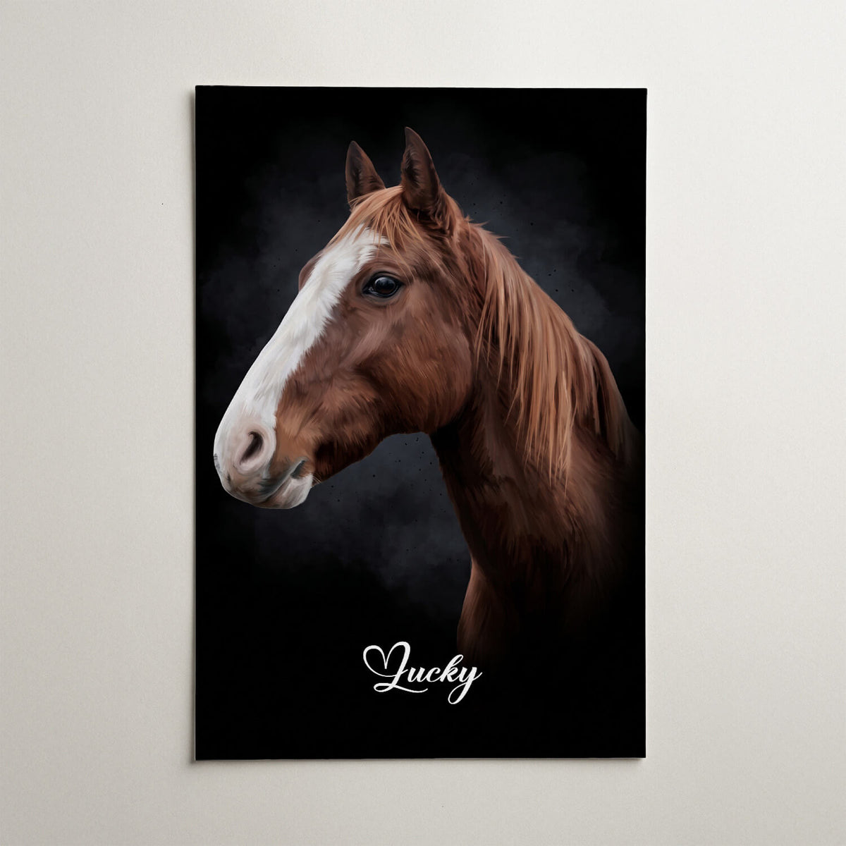 Retrato de cavalo em estilo aguarela - Preto a partir da tua foto - póster