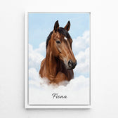 Retrato de cão sobre nuvens a partir da tua foto - tela com moldura branca