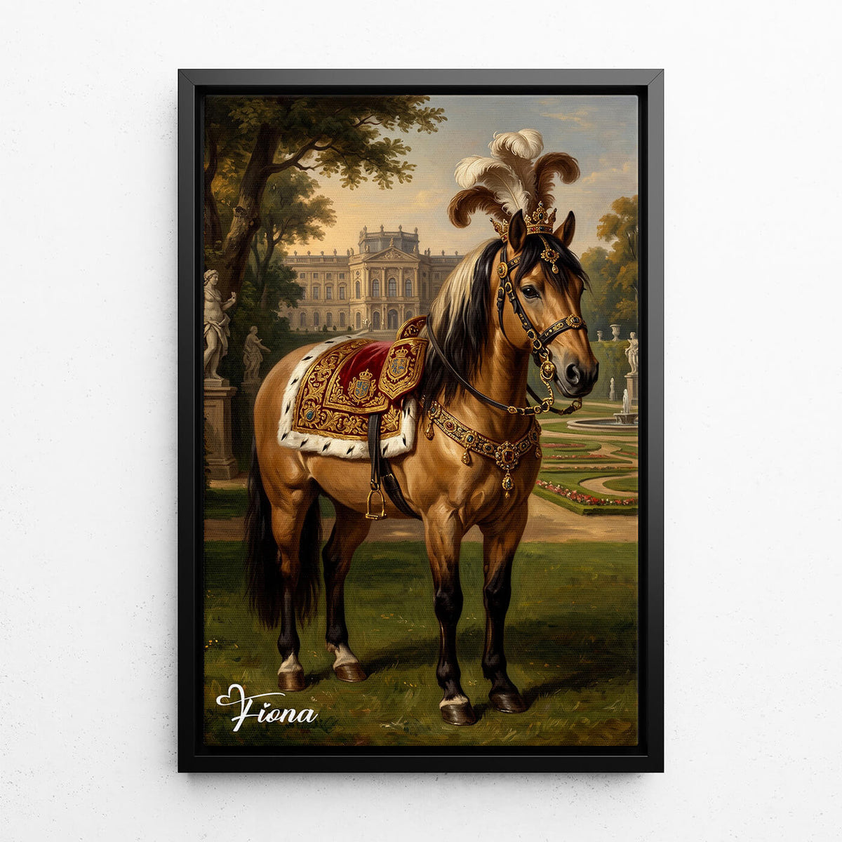 Retrato de cavalo em estilo renascentista a partir da tua foto - tela com moldura preta