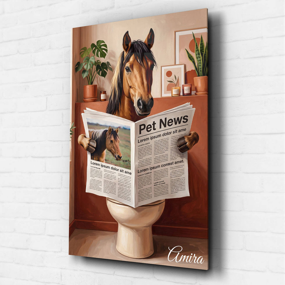 Retrato de cavalo divertido na sanita a partir da tua foto - vidro acrílico